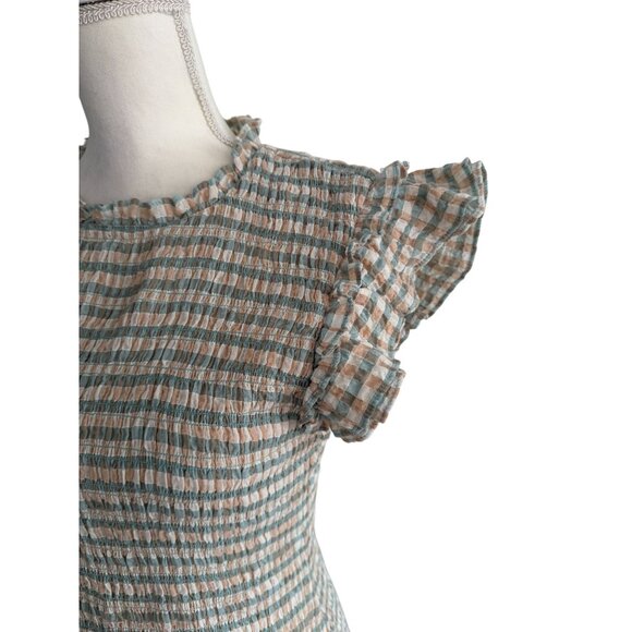 VERONICA BEARD Plaid Smocked Ruffle Trim Dress Size 6 - Picture 9 of 12